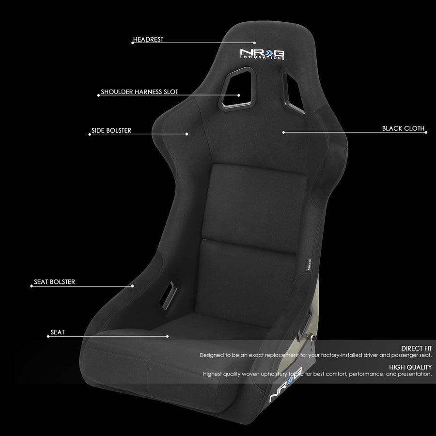NRG Innovations Fixed Back NRG-RSC-302CF-GD Bucket Racing Seat with Universal Side Mount Bracket,Gold Carbon Fiber Back, Black/Gold
