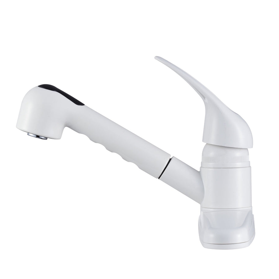 Dura Faucet Non-Metallic DF-PK100-WT Pull-Out RV Kitchen Sink Faucet, Single Handle (White)