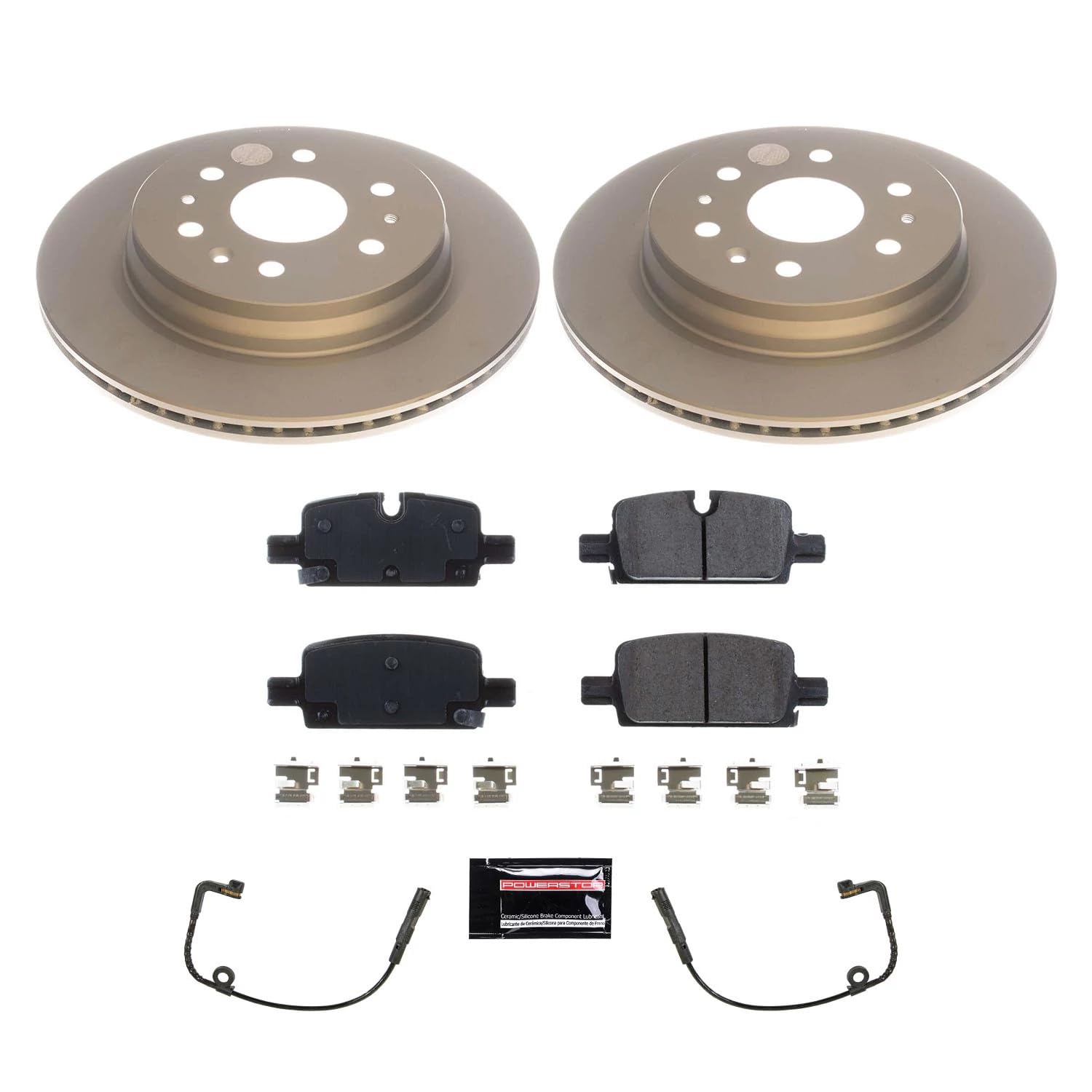 Power Stop Z17 Rear Coated Rotor Kit-Coated Brake Rotors, 2 Rear Sensor Wires and Ceramic Brake Pads