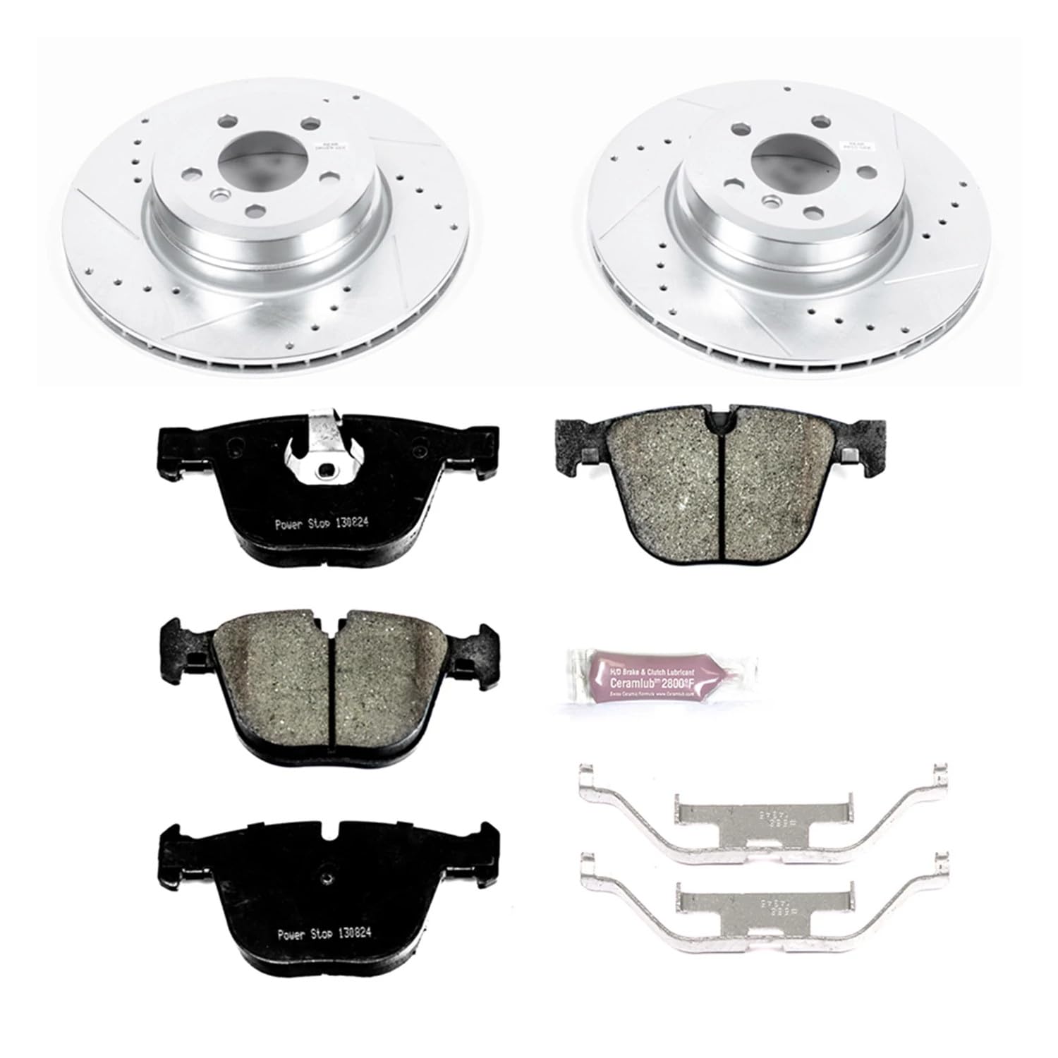 Power Stop K5985 Rear Brake Pads Z23 Carbon Fiber with Drilled & Slotted Brake Rotors Kit and 1 Rear Sensor Wire For BMW X5 2007-2010, BMW X6 2008-2010 [Model Specific]