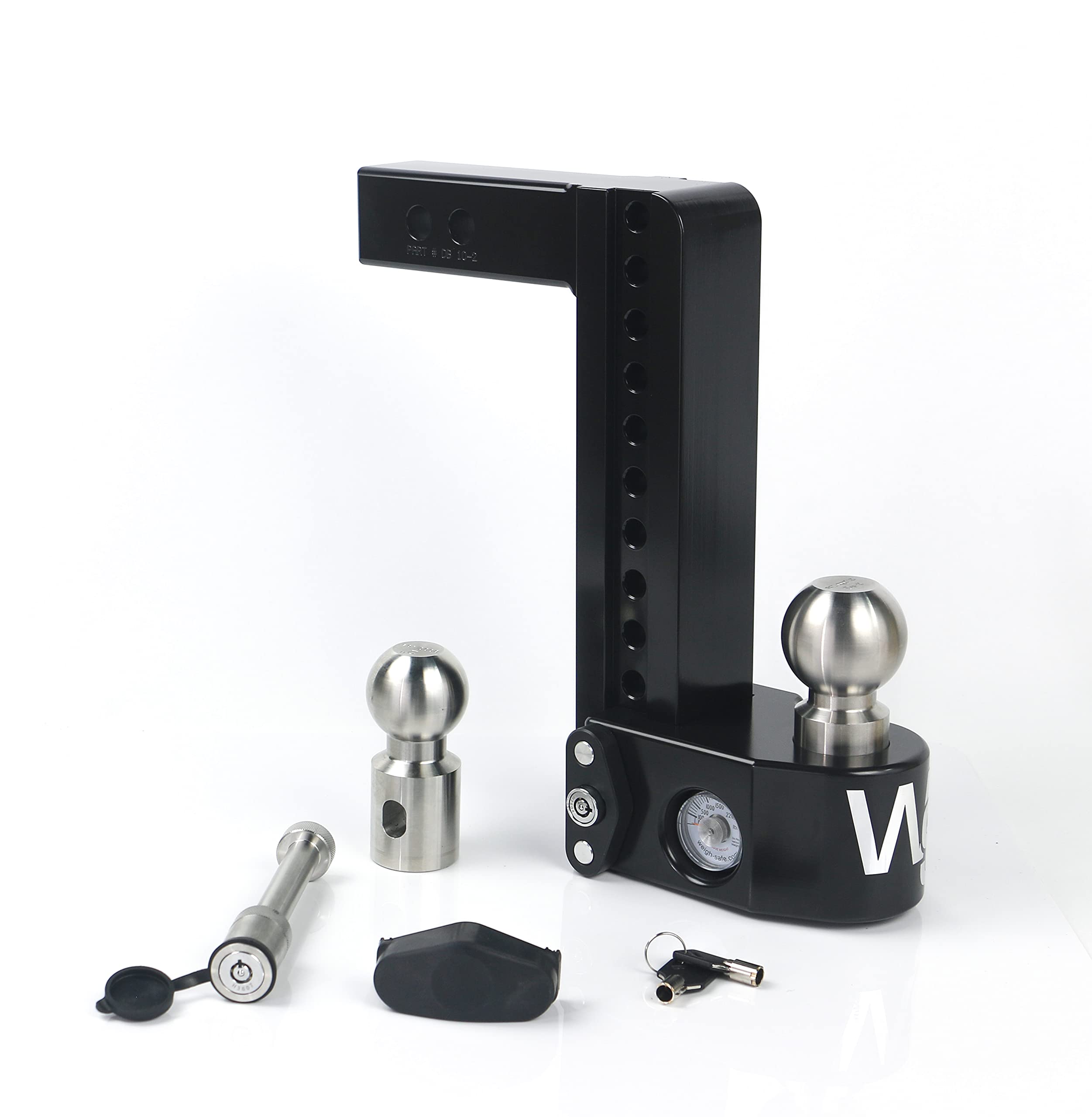 Weigh Safe 10" Drop Hitch, WS102KACERBLA, 2" Receiver - Adjustable Aluminum Trailer Hitch Ball Mount w/Built-in Scale, 2 Stainless Steel Balls (2"&2-5/16") Keyed Alike Lock Hitch Pin Black CERAKOTE