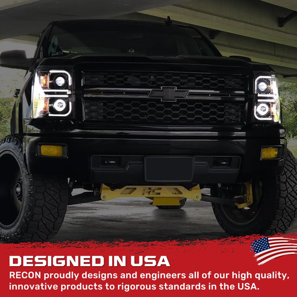 RECON - Premium Projector Headlights Fits Chevy 15-19 Silverado 2500, 3500 Ultra High Power Smooth OLED Halos, DRL - Smoked & Clear Lens