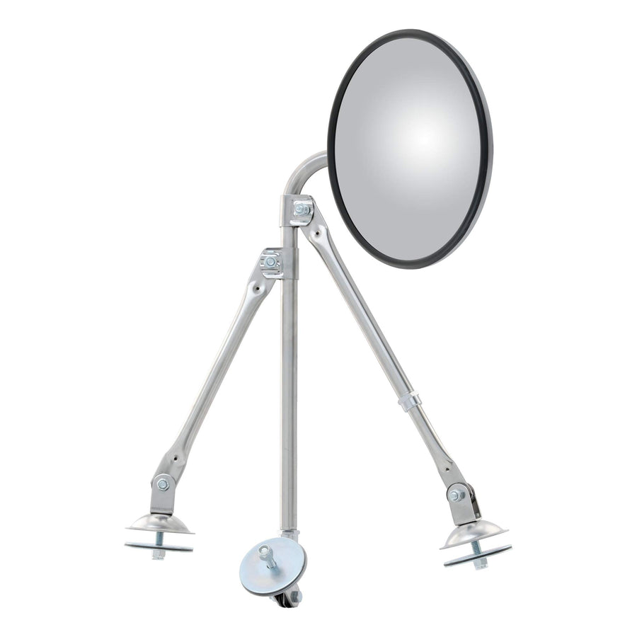 8-Inch Stainless Steel Center-Mount Convex Mirror Head with Bell-Type Fender-Mount Assembly, Universal Driver or Passenger Side Retrac 604676