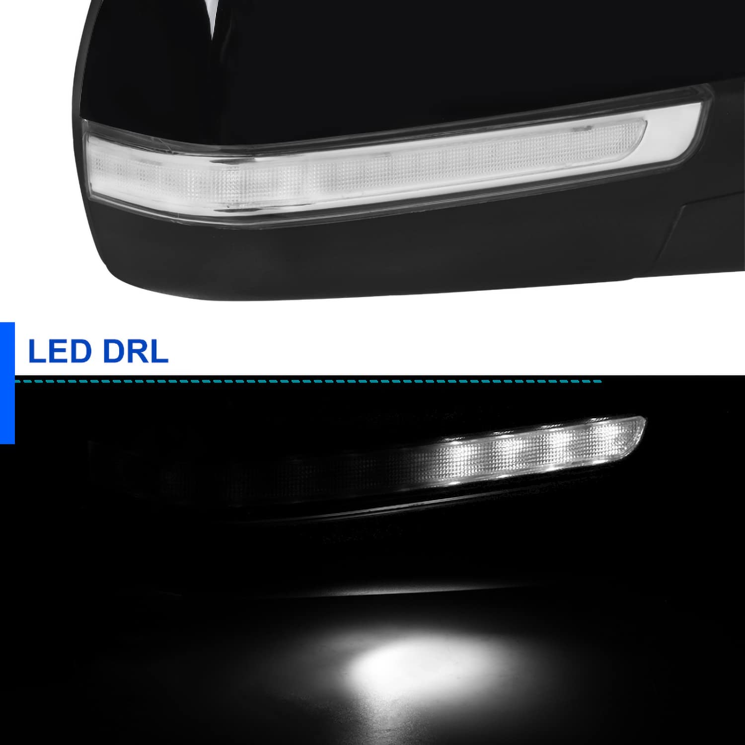 Power Spec-D Tuning Heat LED Signal + Puddle Light Right Passenger Side Mirror Compatible with Chevy Silverado GMC Sierra 2014-2018
