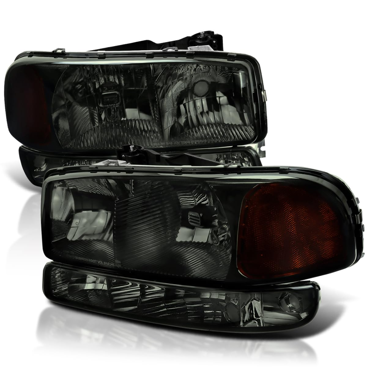 Smoke Headlights + Bumper Lights SPEC-D TUNING Compatible with 1999-2006 GMC Sierra 1500/2500/3500, Left + Right Pair Headlamps Assembly
