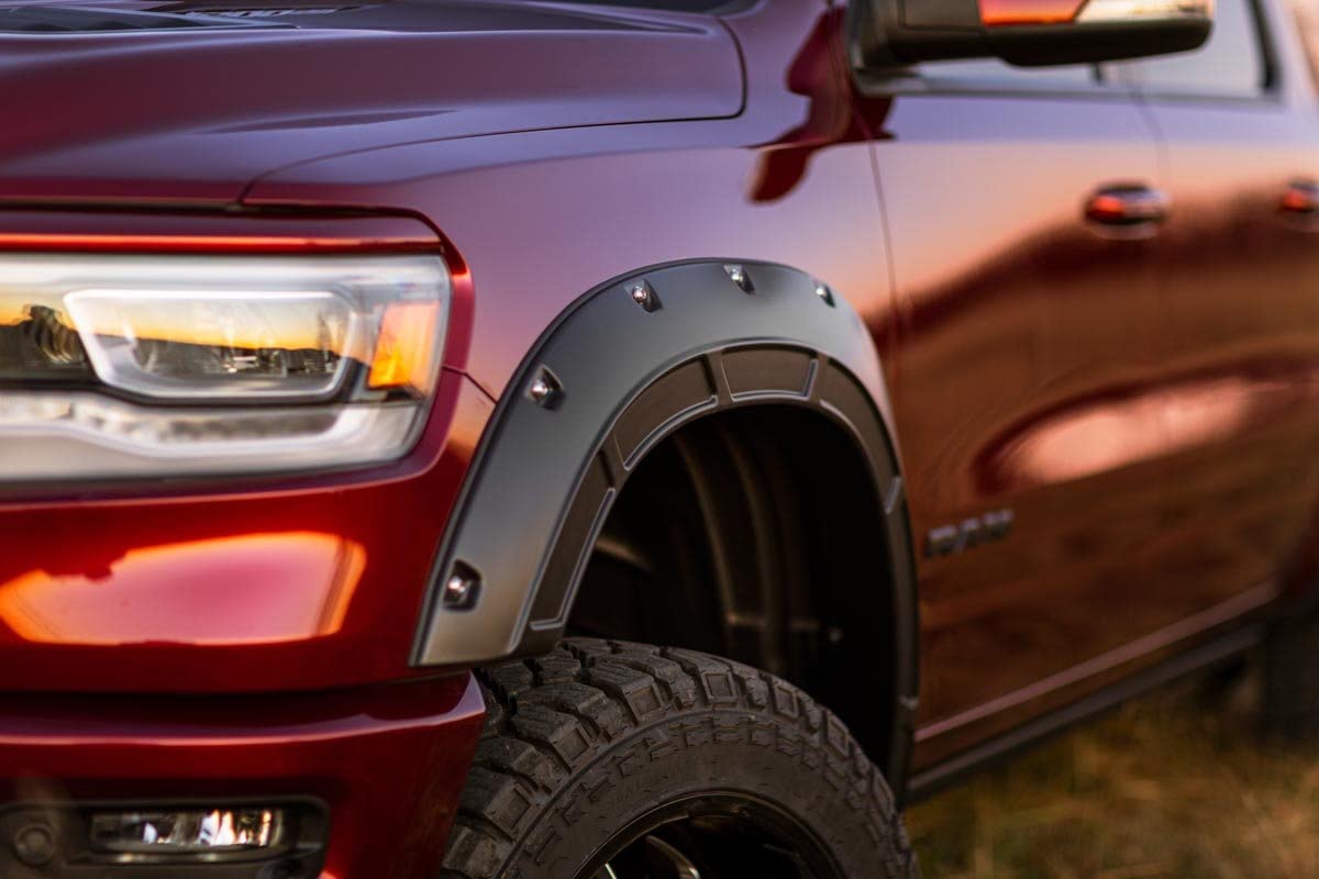 Defender Fender Flares Rough Country for Ram 1500 (2019-2024) - 2" Extra Tire Coverage, Durable ABS Plastic, UV-Resistant ABS, Flat Black (Set of 4)