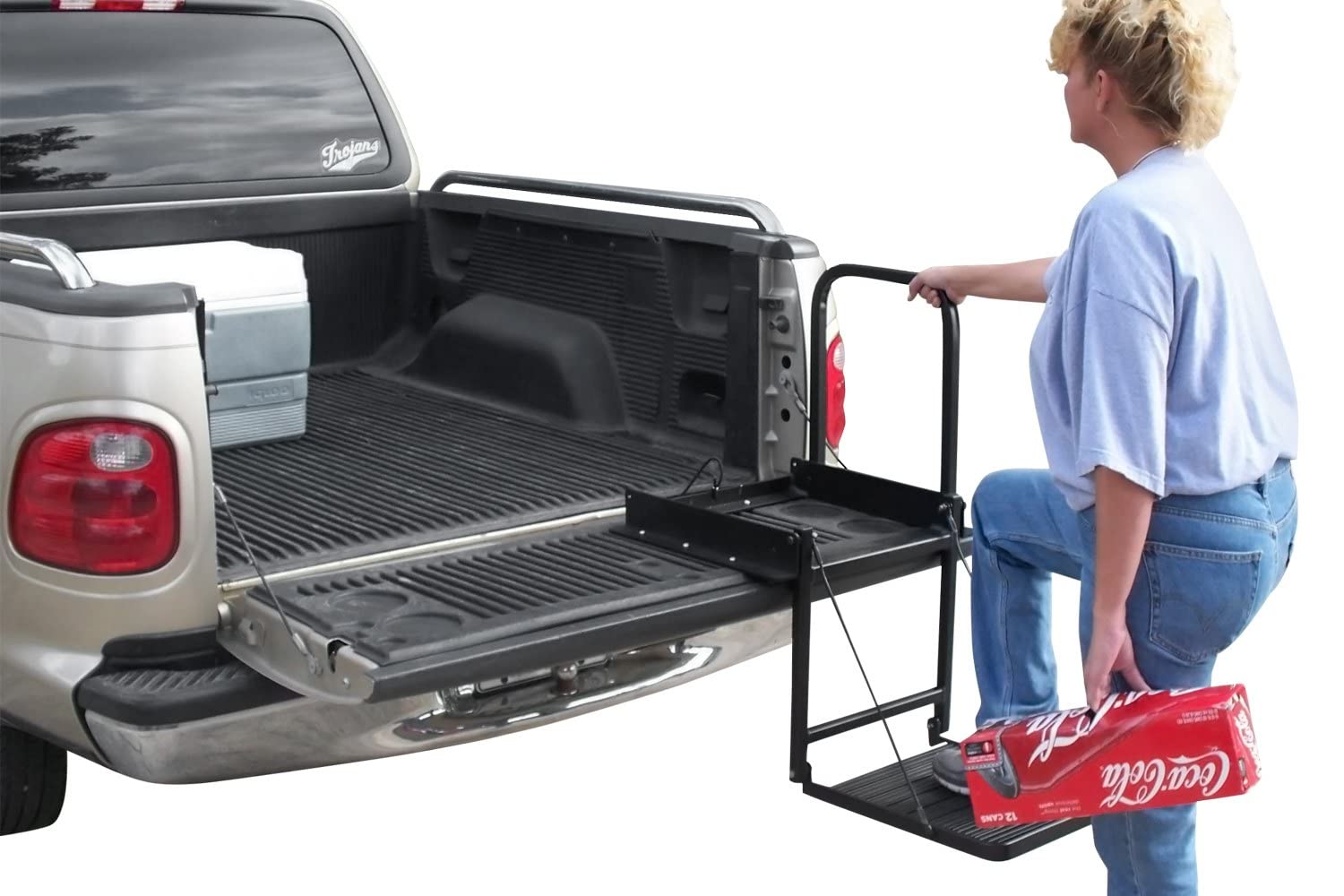 Truck N' Buddy Great Day Folding Tailgate Step/Seat Platform for Work Flatbed Trucks and Equipment Trailers - 300 lbs Weight Capacity - Black Powder-Coated Finish, TNB2000B