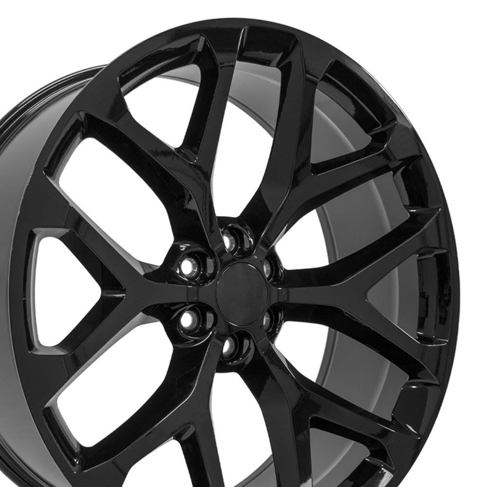 26 Inch OE Wheels CV98B Rim Fits Silverado 1500 Snowflake Style 6x139.7 26x10 Gloss Black - Hollander 5904 (1)