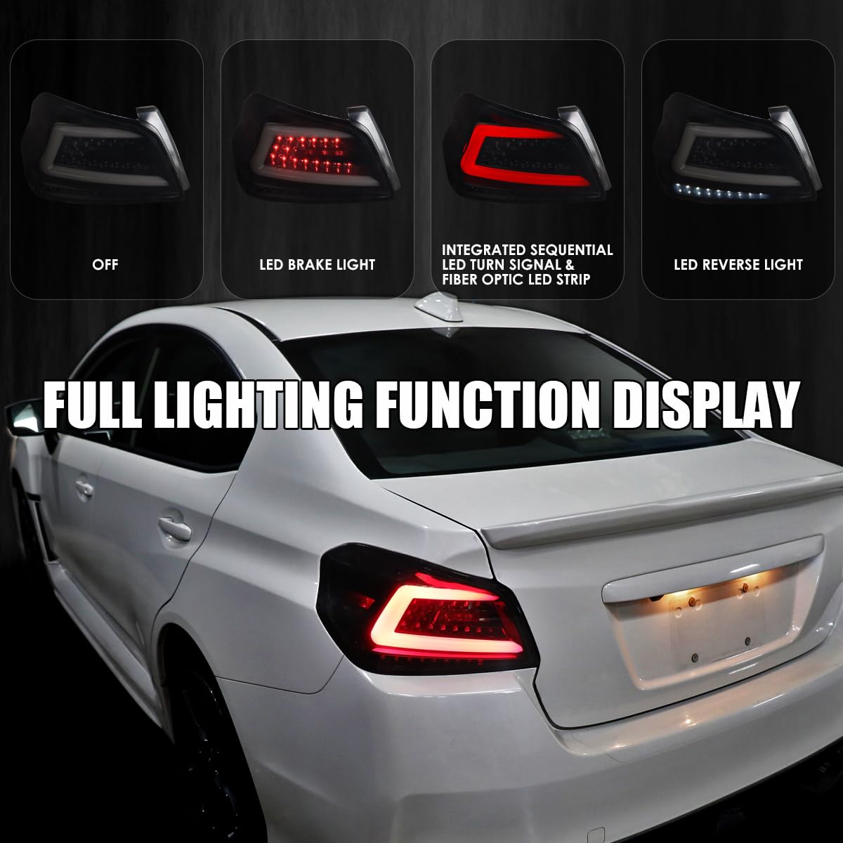Black Smoke LED Tail Lights w/White Sequential LED Tube SPEC-D TUNING Compatible with 2015-2021 Subaru WRX/WRX STI Left + Right Pair Assembly