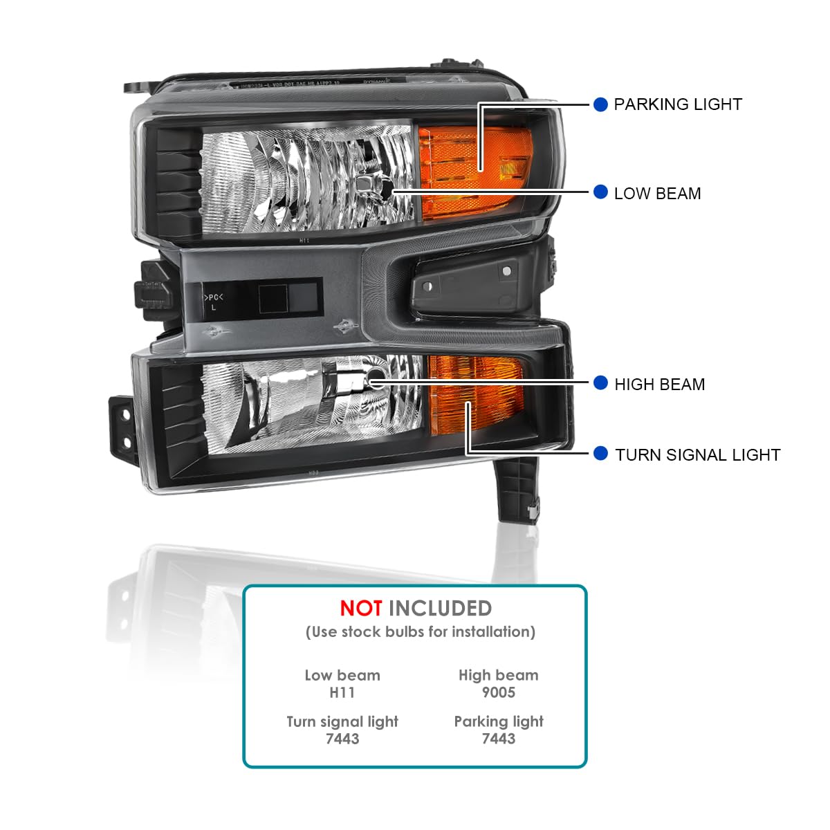 Left Driver Side SPEC-D TUNING Black Halogen Type w/o LED Headlight Compatible with 2019-2021 Chevy Silverado 1500, 2022 Chevy Silverado 1500 LTD Left + Right Head Lamp Assembly