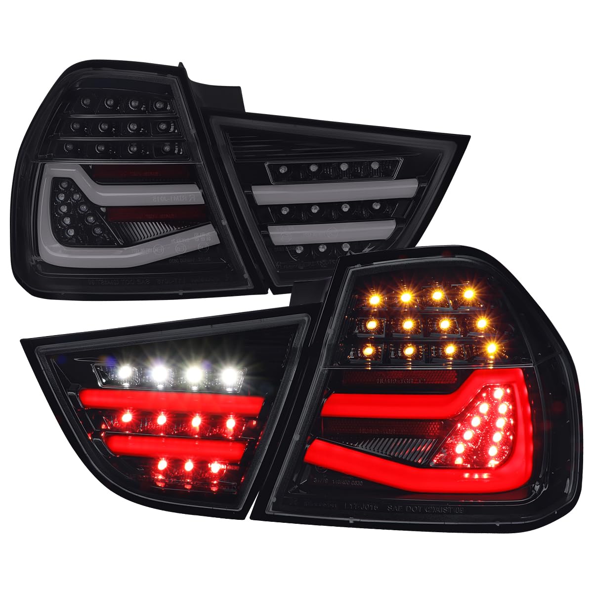 Full LED Glossy Black Smoke Tail Lights SPEC-D TUNING w/Fiber Optic Parking Light S and trip and Sequential Turn Signals Compatible with 2009-2011 BMW E90 3-Series