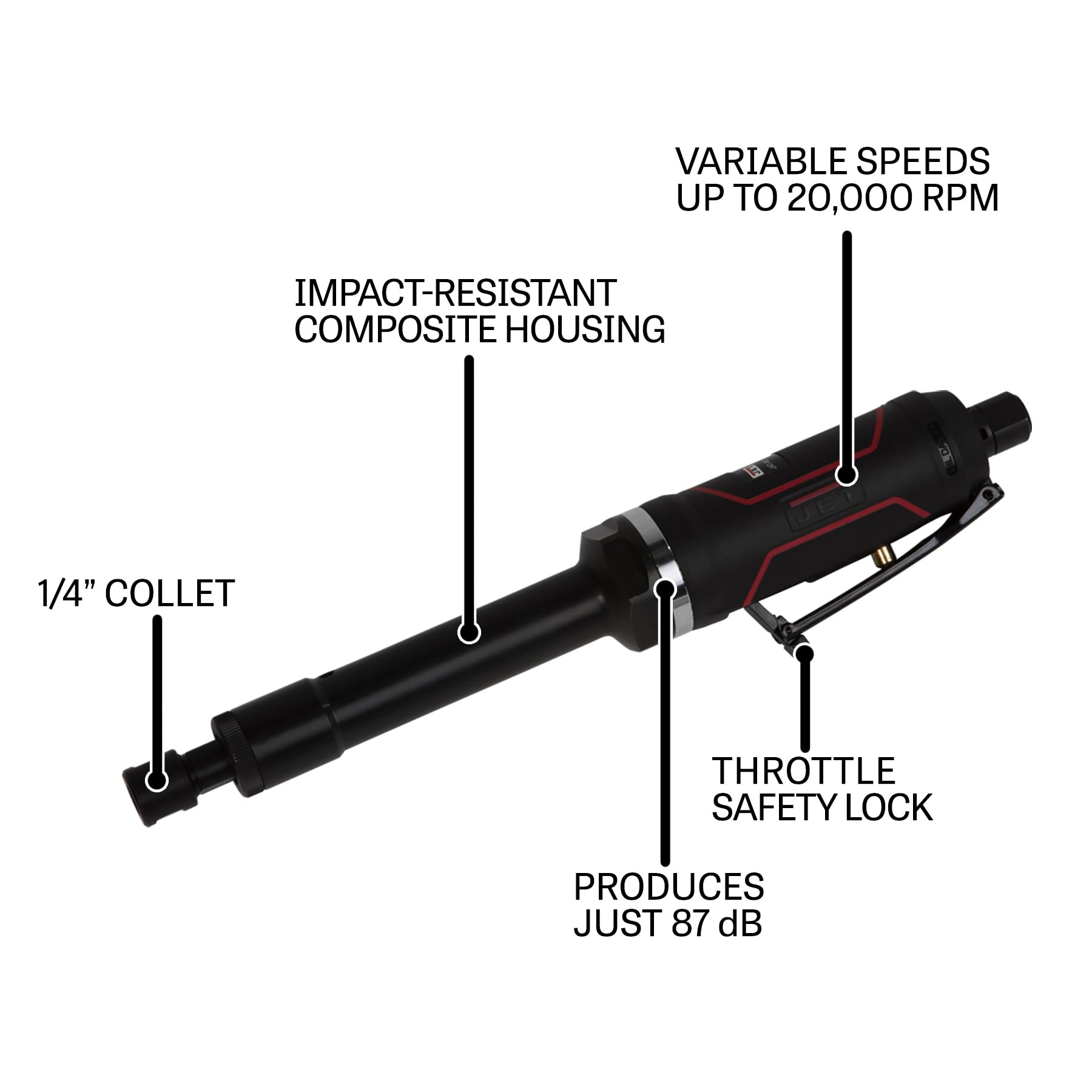 Pneumatic JET 1/4-Inch Extended Die Grinder, 20000 RPM (JAT-481)