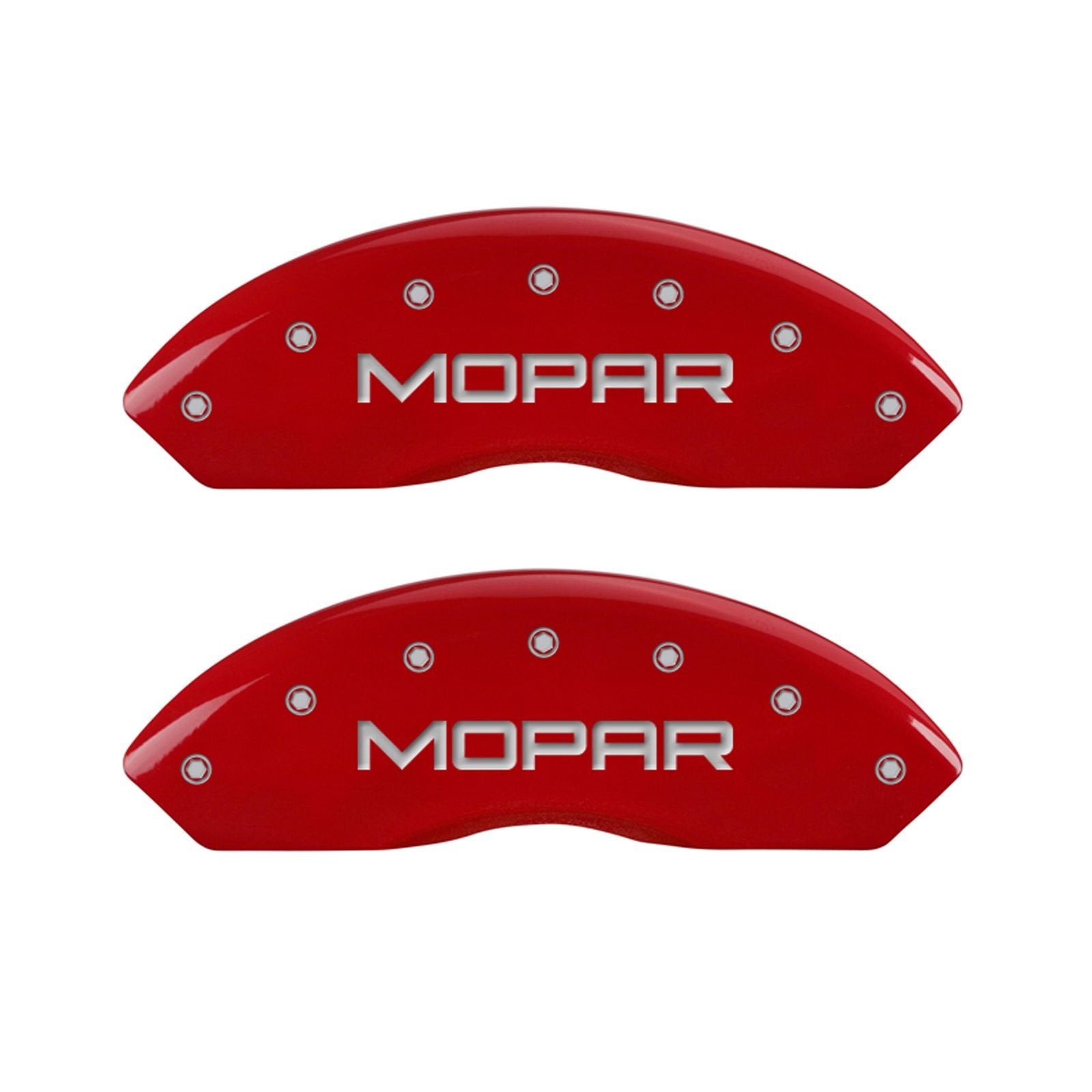 Caliper Covers MGP 12059SMOPRD (Red Powder Coat Finish, Engraved Front and Rear: MOPAR, Silver Characters, Set of 4)