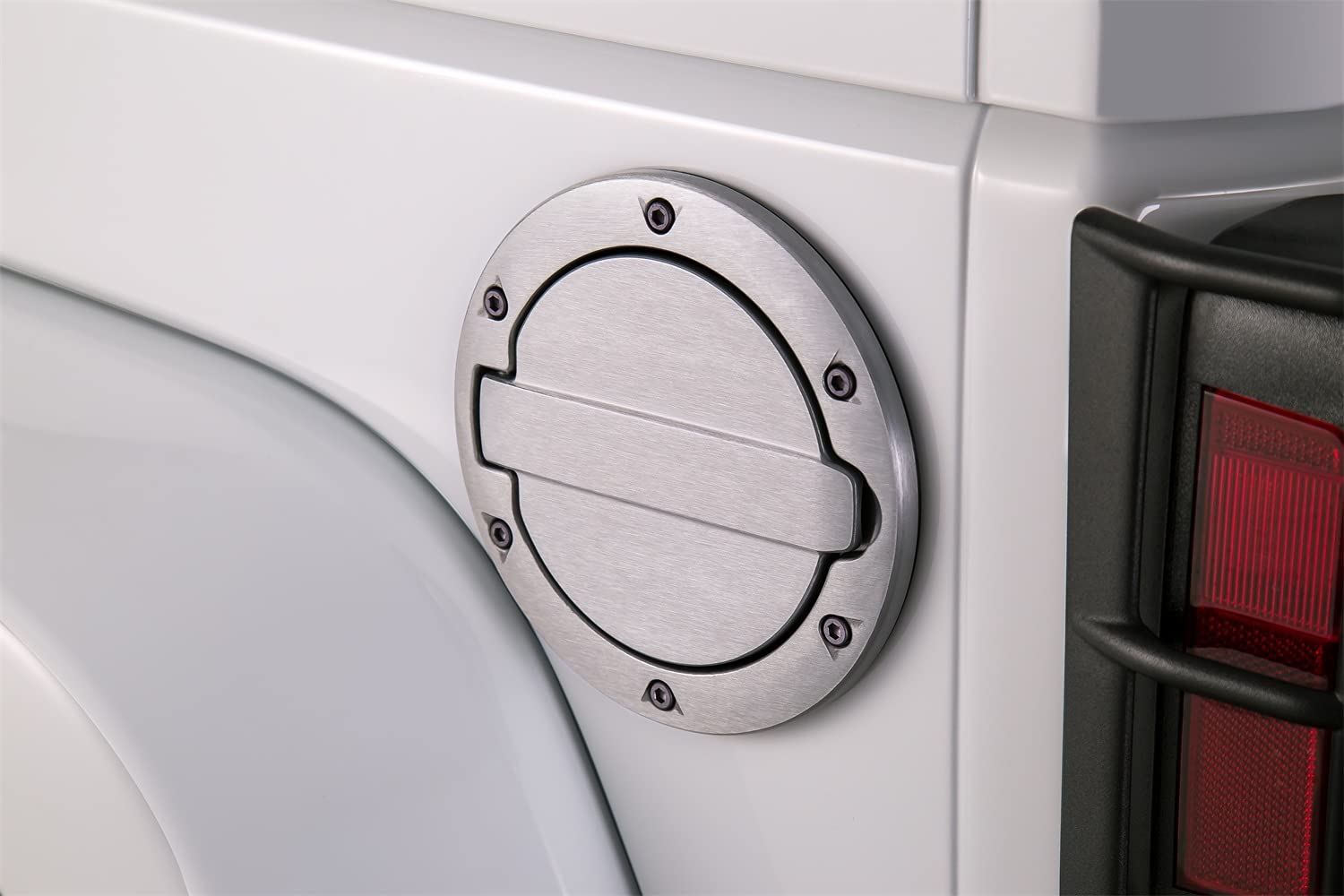 AMP Research RealTruck Aluminum Alloy Fuel Doors - Brushed Aluminum, Each | 73000-00A | Fits 2007 - 2018 Jeep Wrangler JK (2-Door & 4-Door)