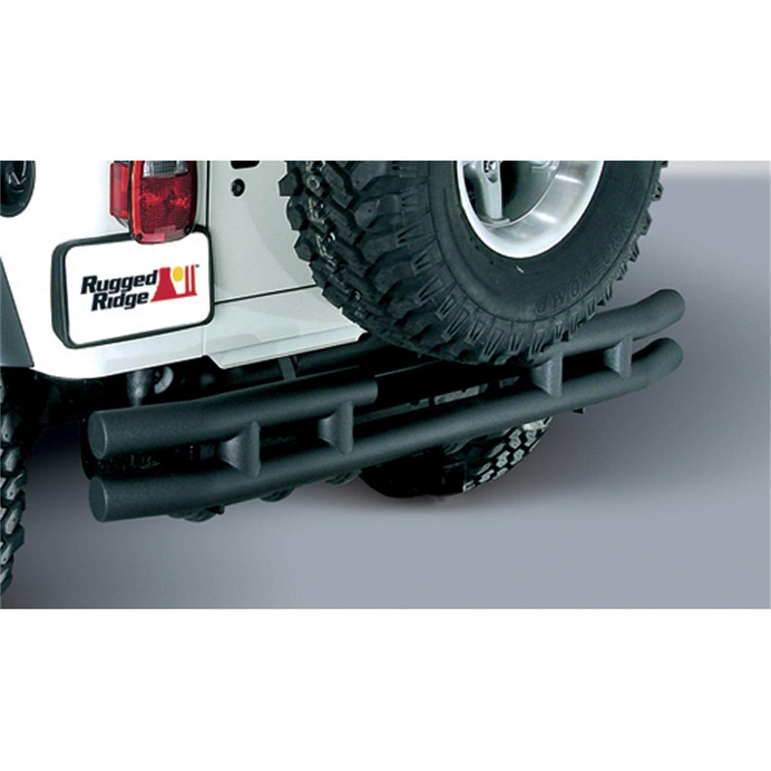 Rear Rugged Ridge Dual Tube Bumper | Mid-Width, Steel, Textured Black | 11571.03 | Fits 1987-2006 Jeep Wrangler YJ/TJ