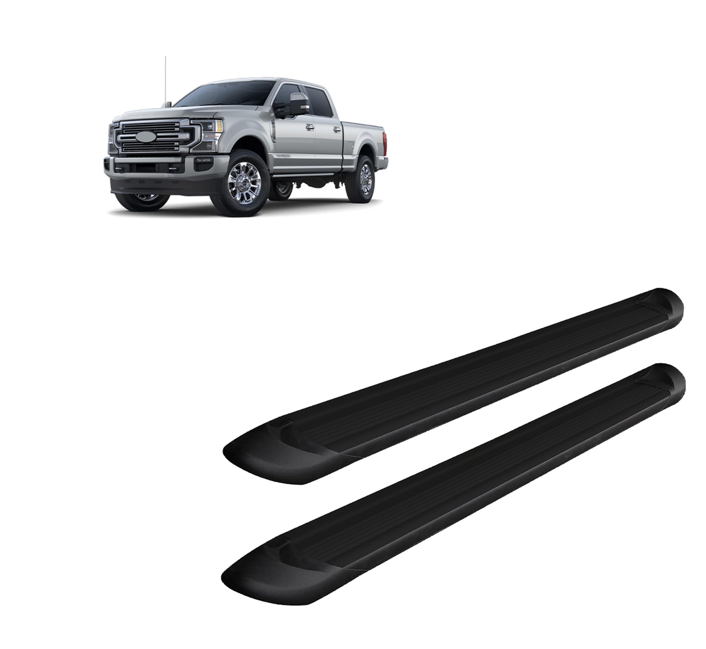Transporter Running Boards Black Black Horse Compatible with 2015-2024 Ford F-150|2017-2024 Ford F-250 SD/F-350 SD/F-450 SD/F-550 SD Crew Cab-TR-F291