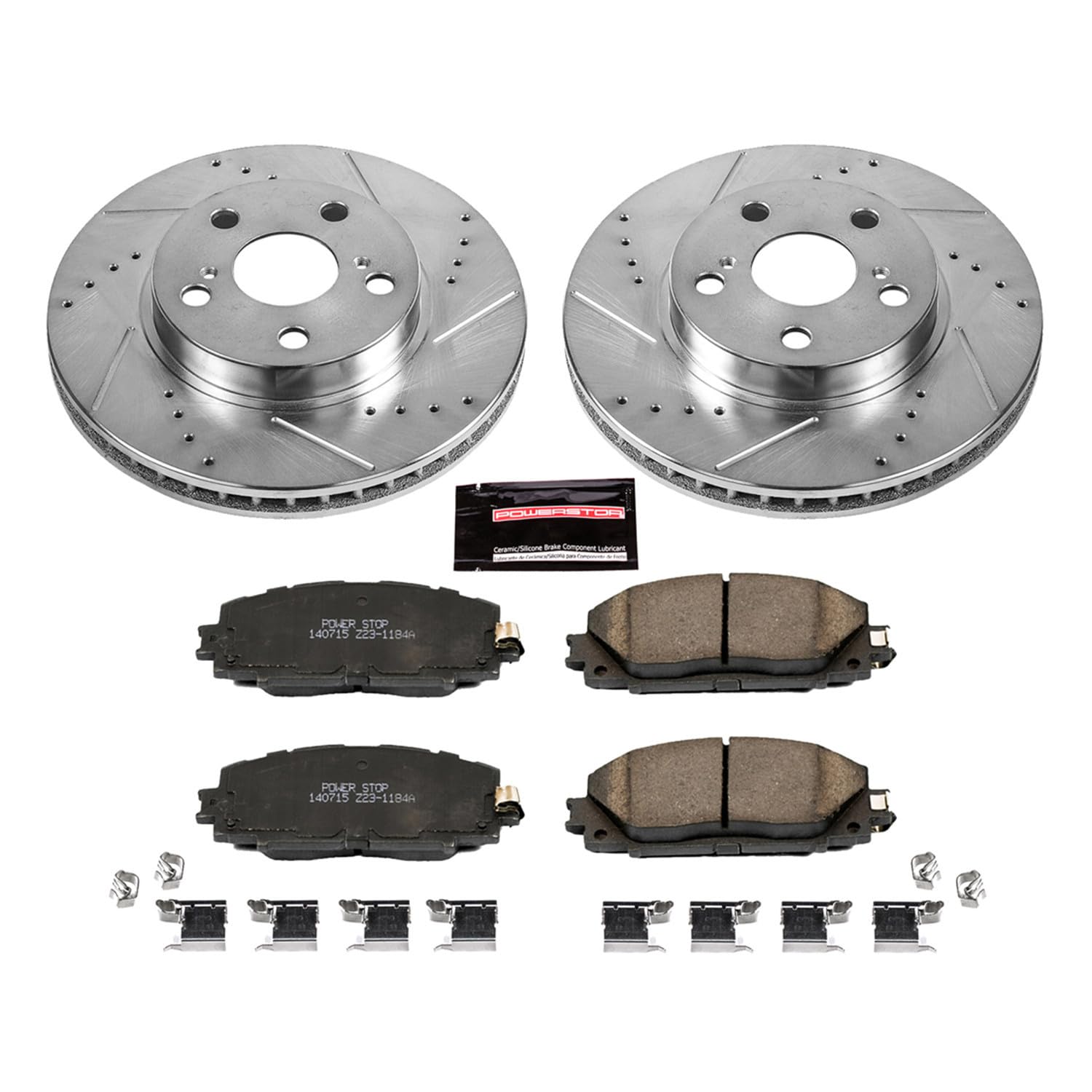 Power Stop Z23 Carbon Fiber Brake Pads with Drilled & Slotted Brake Rotors Kit Front