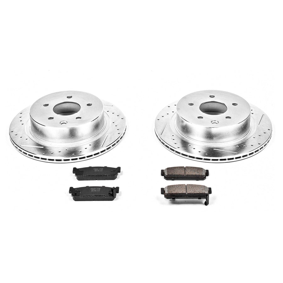 Power Stop K5032 Z23 Carbon Fiber Brake Pads Rear with Drilled & Slotted Brake Rotors Kit For INFINITI M45 2003-2004, INFINITI Q45 2002-2006 [Model Specific]