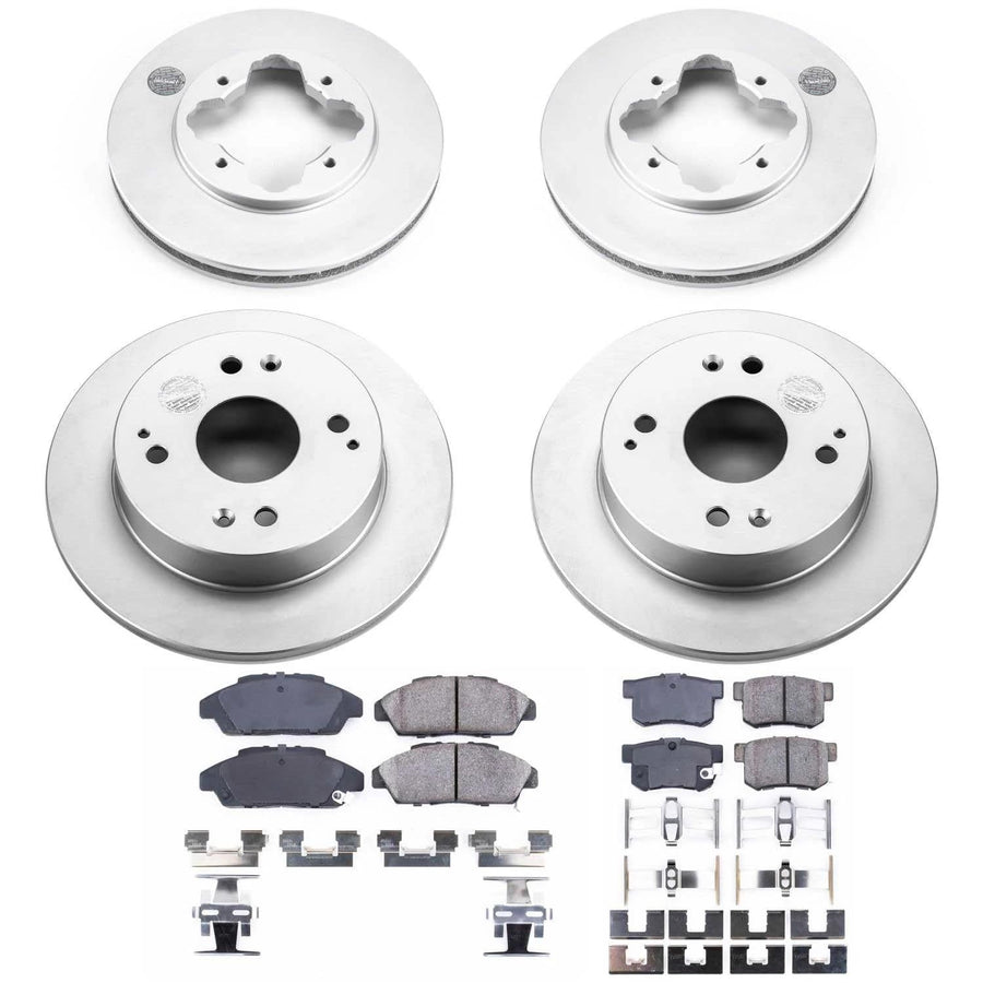 Power Stop CRK2773 Brake Rotor and Coated Ceramic Brake Pads- Front & Rear For Honda Accord 1991-1993 [Model Specific]