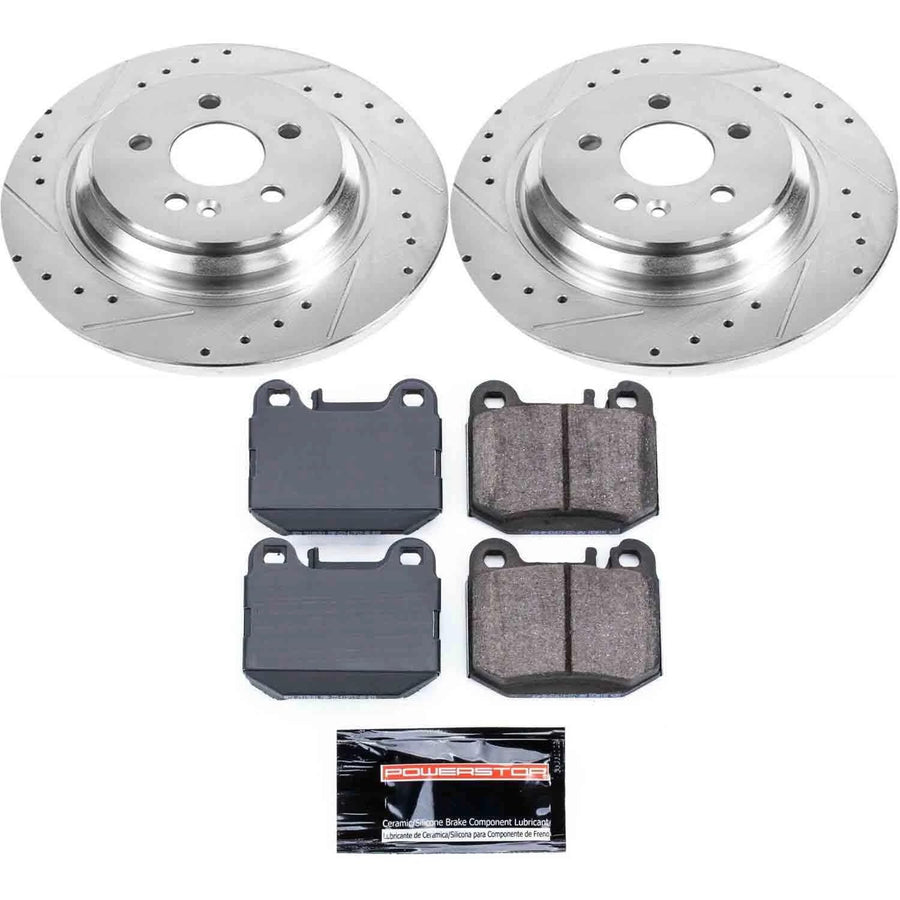 Power Stop K5261 Rear Brake Pads Z23 Carbon Fiber with Drilled & Slotted Brake Rotors Kit For Mercedes-Benz ML430, Mercedes-Benz ML500, Mercedes-Benz ML55 AMG [Model Specific]