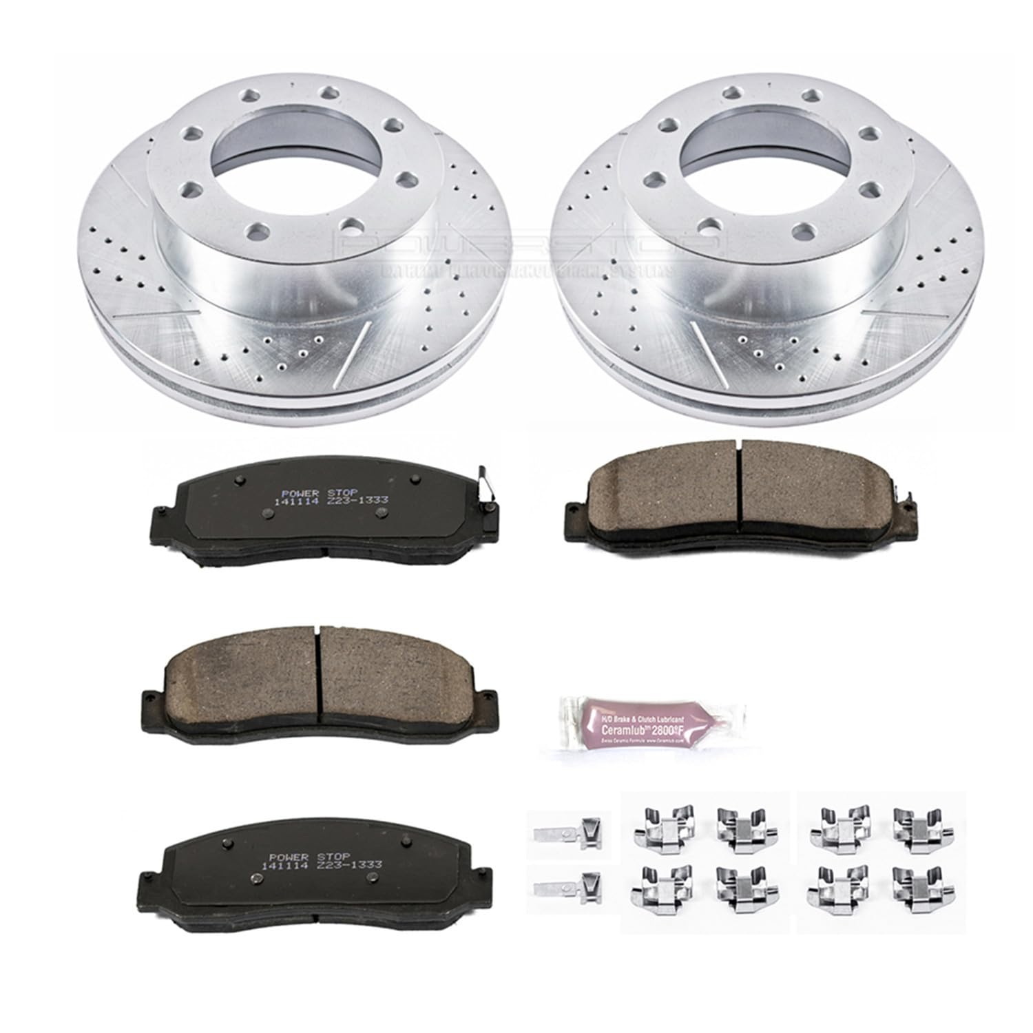 Power Stop K5412 Z23 Carbon Fiber Brake Pads with Drilled & Slotted Brake Rotors Kit For Ford F-250 Super Duty 2009-2011, Ford F-350 Super Duty 2010-2011 [Model Specific]