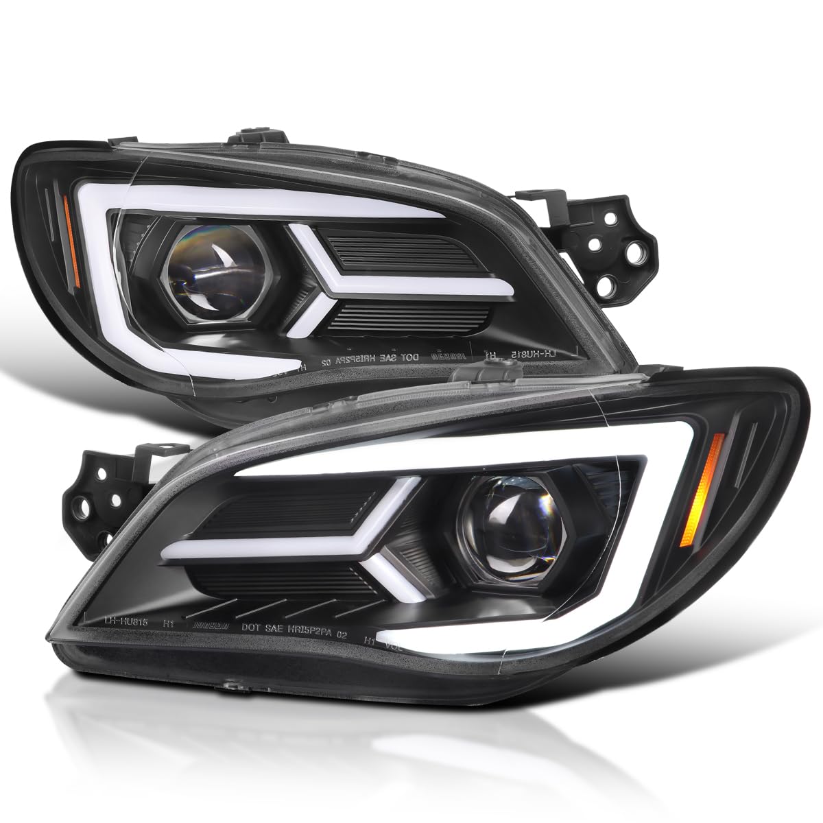 Black SPEC-D TUNING Projector Headlights w/Sequential LED Turn Signal Compatible with 2006-2007 Subaru Impreza WRX/STI Models Only, Left + Right Pair Headlamp Assembly