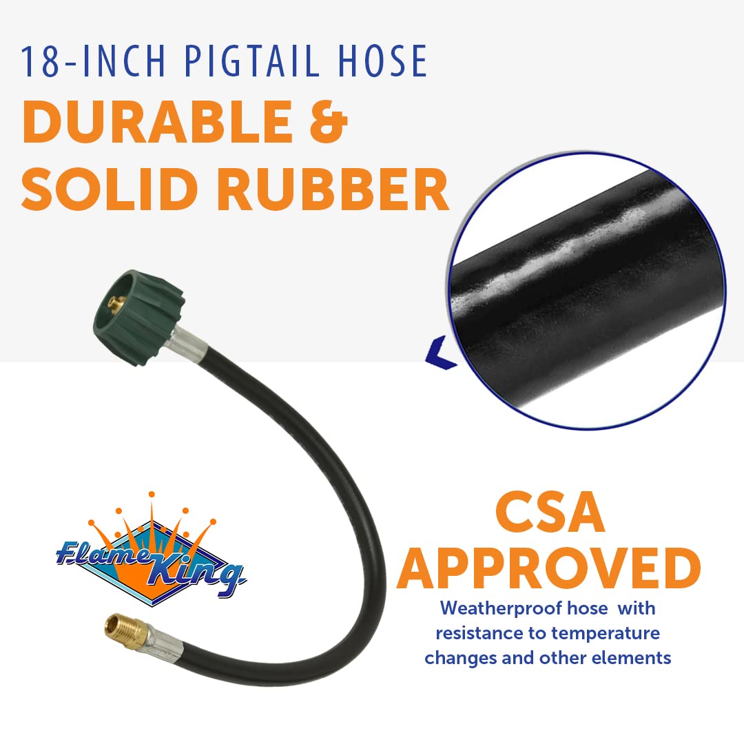 100473-18 Flame King, 1/4" Male NPT Adapter (Not Flare), Solid Rubber Pigtail Hose for RV Regulators, Black/Brass, 18 inches
