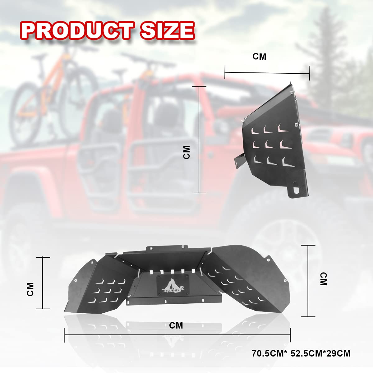 Rear Inner Fender Liners Kit WOLFSTORM for 2019-2026 Jeep Gladiator JT Rear Inner Fender Flares Pair, Black Q235A Steel, Rustproof Coat, DIY Design, Passenger and Driver Side(Rear)