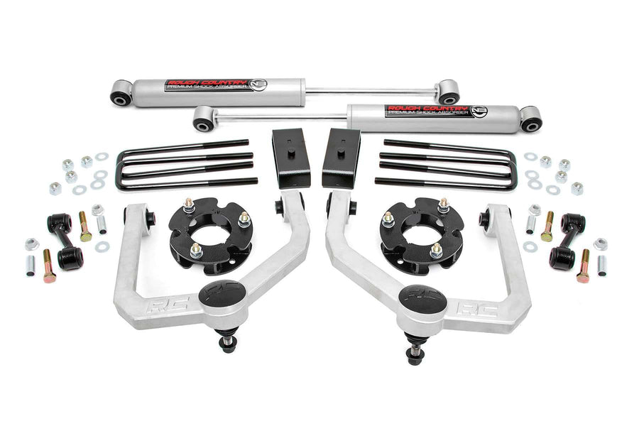3" Rough Country Suspension Lift Kit for Nissan Titan 2WD/4WD (2004-2024) - Wheel Spacers & N3 Rear Shocks, Silver Control Arms