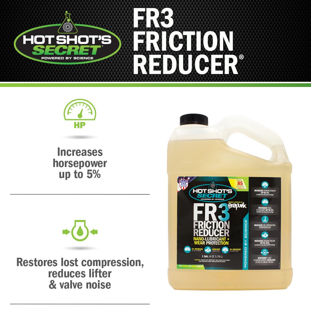 Friction Reducer Hot Shot's Secret FR3 1 Gallon Synthetic Oil Additive Protects Engine & Improves Performance, Friction Modifier for Gas & Diesel Engines Increases Fuel Economy HSSFR332Z