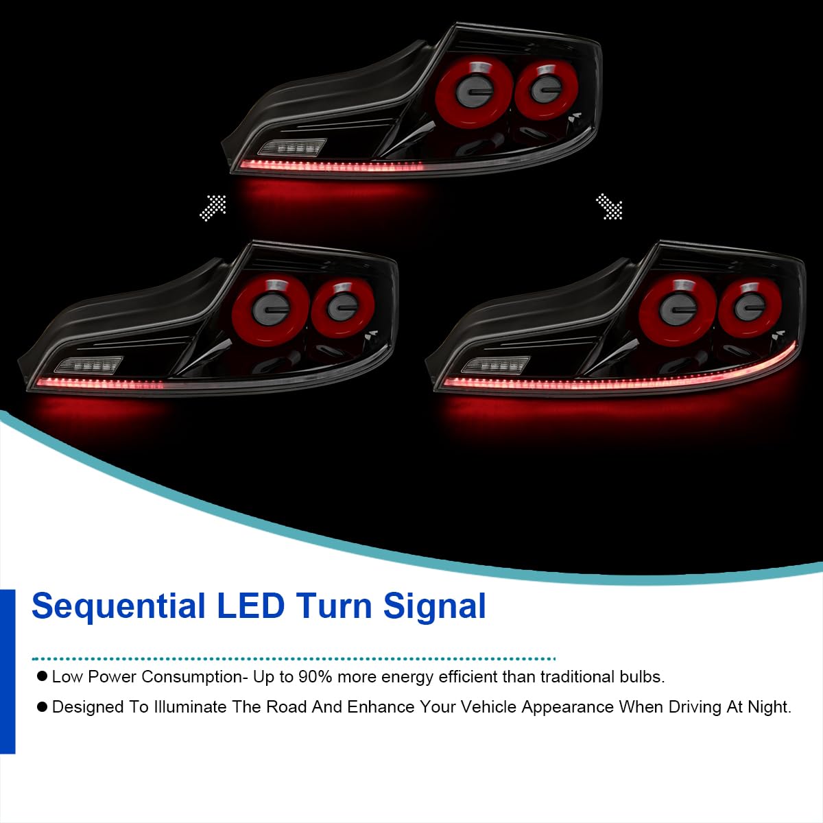 Full LED Tail Lights SPEC-D TUNING w/Red Fiber Optic Halo Ring, Sequential Turn Signal, and Startup Animation Compatible with 2003-2007 Infiniti G35, Left + Right Pair Assembly