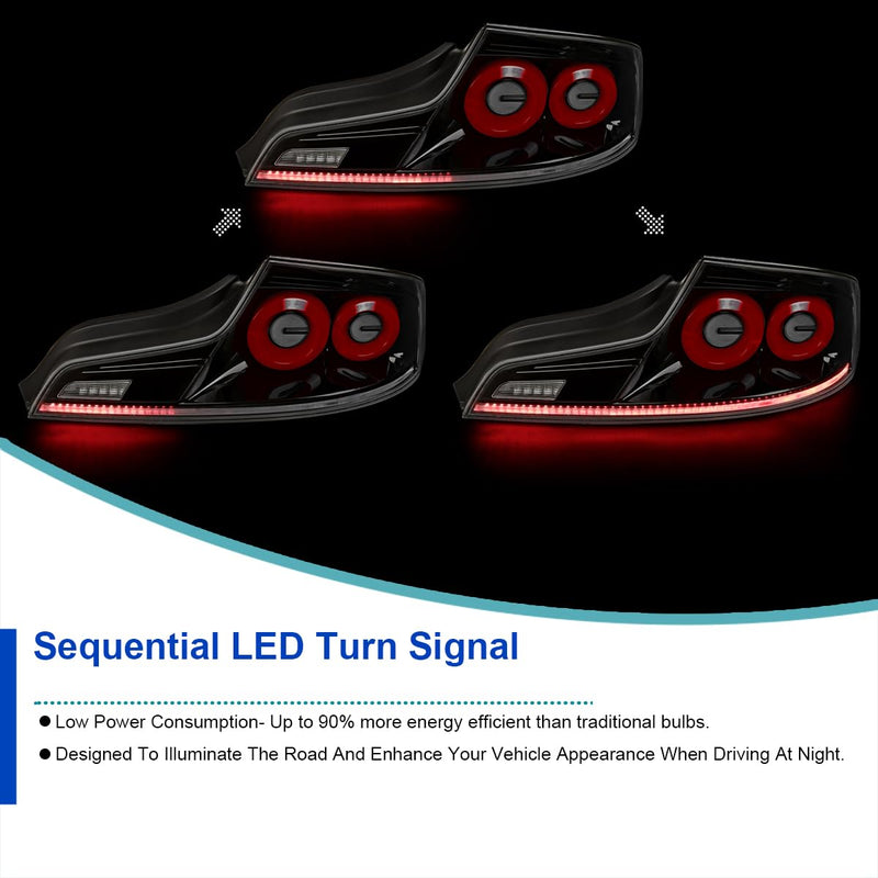 Full LED Tail Lights SPEC-D TUNING w/Red Fiber Optic Halo Ring, Sequential Turn Signal, and Startup Animation Compatible with 2003-2007 Infiniti G35, Left + Right Pair Assembly