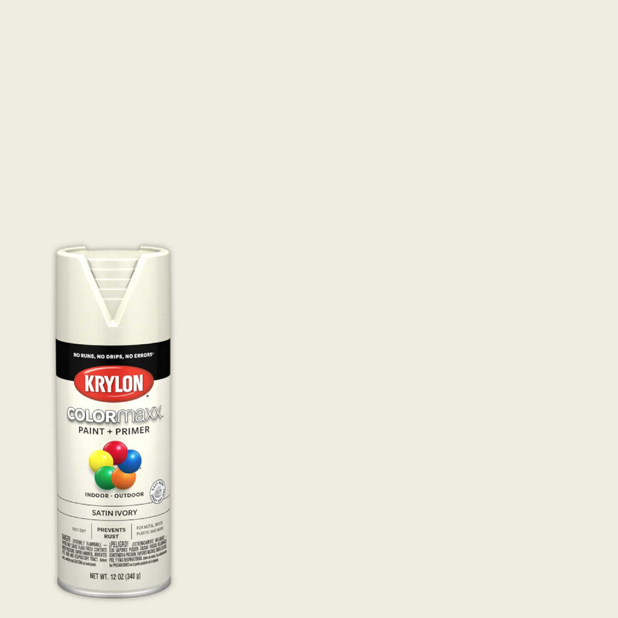 Krylon COLORmaxx K05567007 Spray Paint and Primer for Indoor/Outdoor Use, Satin Ivory 12 Ounce (Pack of 1)