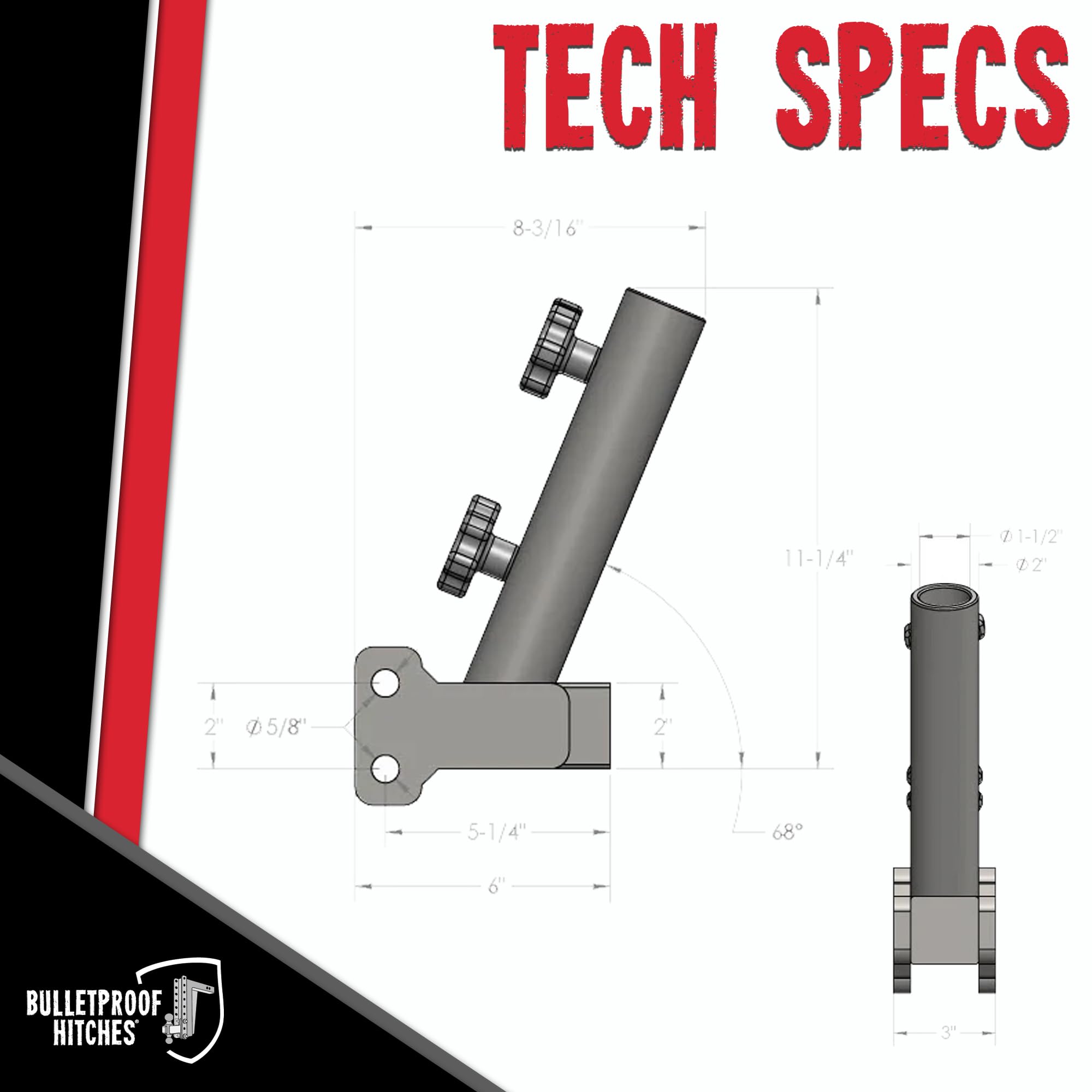 Trailer Hitch Flag Pole Holder - BulletProof Hitches - Flag Holder for Truck, RV, & SUV - Solid Steel, Corrosion Resistant, Black Powder Coat