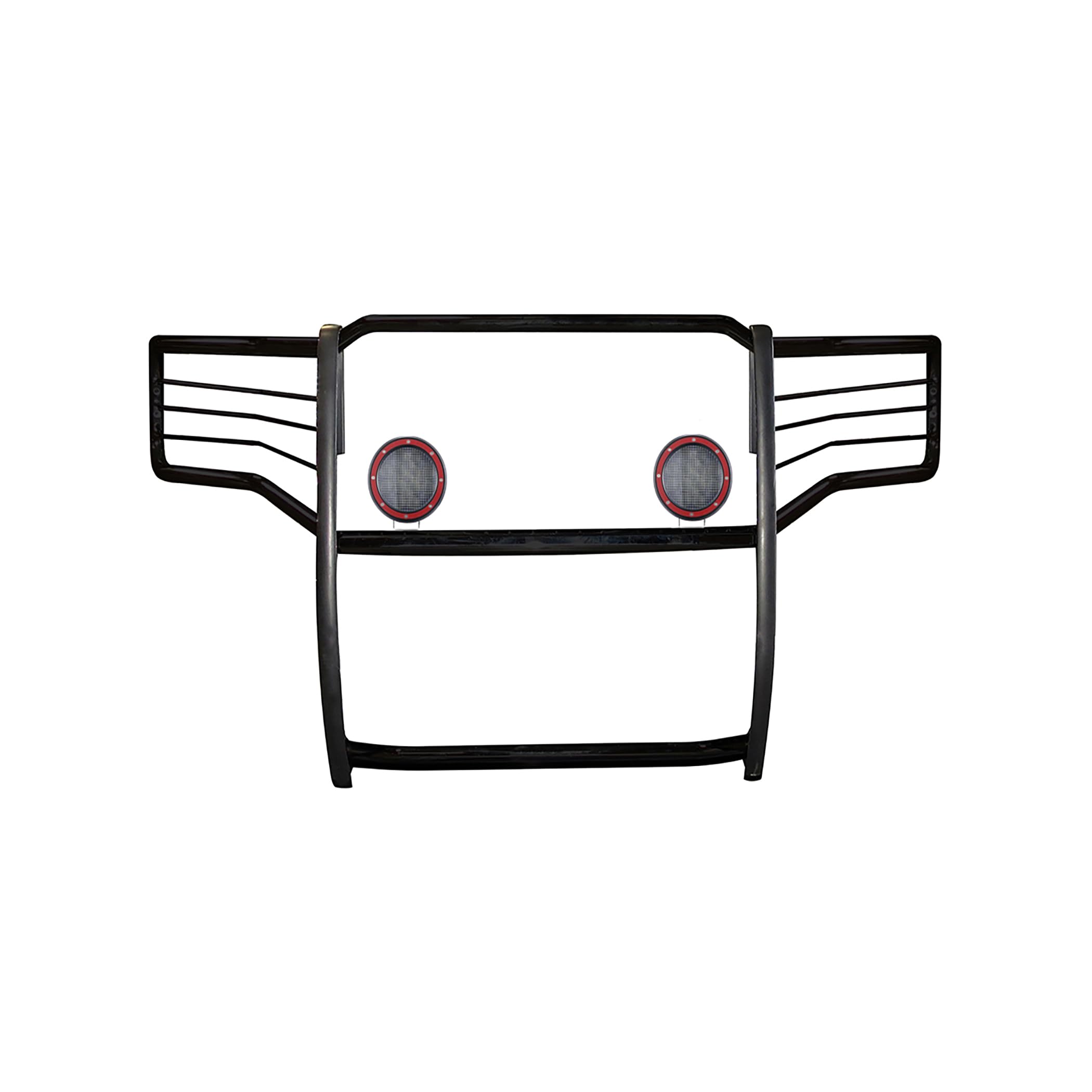 Bumper Guard Black Horse Grille Brush Modular Black Come with Pair of 5.3" Dia.LED Lights with Red Trim Rings Compatible with 2015-2019 GMC Sierra 2500 HD|2015-2019 GMC Sierra 3500 HD-17GS14MA-PLFR