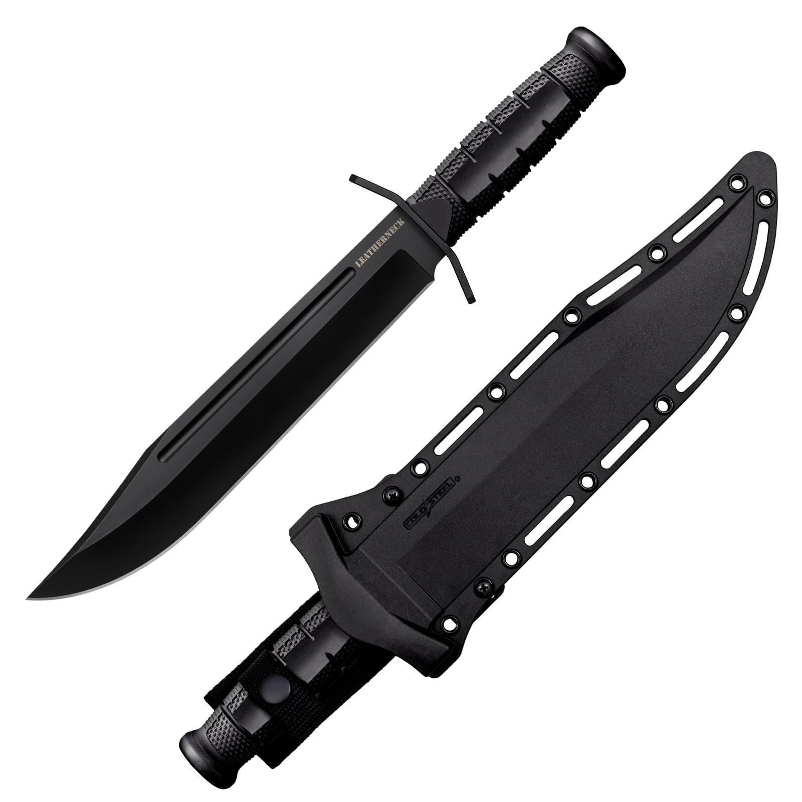 Leatherneck COLD STEEL Bowie 10.5" German D2 Razor-Sharp Blade 4.75" Kray-Ex Durable Handle Tactical Outdoor Fixed Blade Knife w/Secure-Ex Sheath