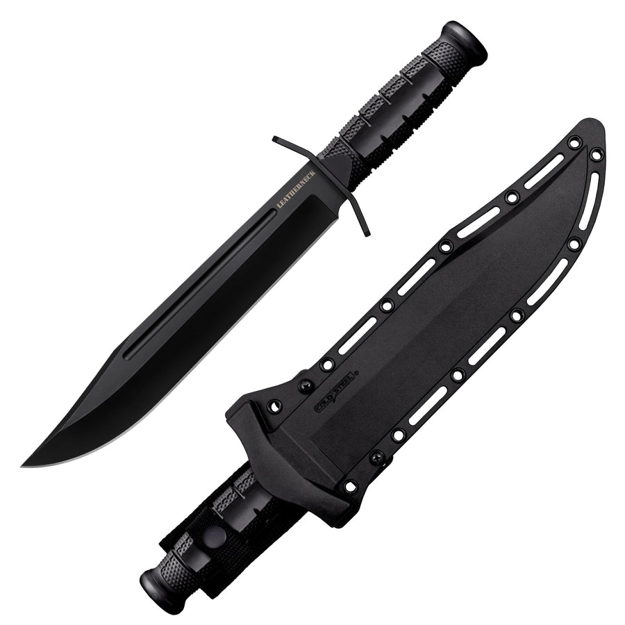 Leatherneck COLD STEEL Bowie 10.5" German D2 Razor-Sharp Blade 4.75" Kray-Ex Durable Handle Tactical Outdoor Fixed Blade Knife w/Secure-Ex Sheath