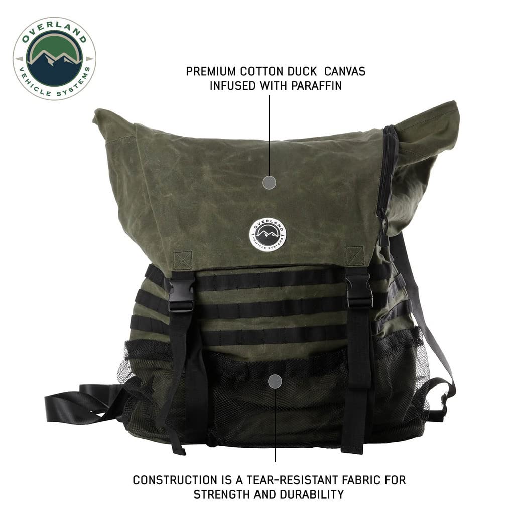 Overland Vehicle Systems Tire Mount Extra Large Trash Bag - #16 Waxed Canvas Universal - Infused with Paraffin Wax Waterproofing - Large Drainage Holes - 30 Gallon Trash Bag Capacity