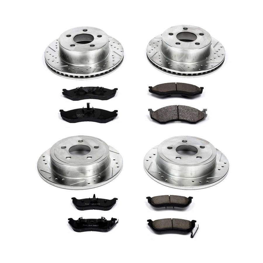 Power Stop K2154 Z23 Carbon Fiber Brake Pads Front and Rear with Drilled and Slotted Brake Rotors Kit For 2003 2004 2005 2006 Jeep Wrangler [Models with Rear Disc]