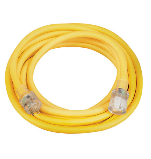Extra Heavy Duty Southwire Extension Cord, 25Ft, 10 Gauge, 3 Conductor, Outdoor Cord, Lighted End, SJTW, Yellow, 2687SW0002