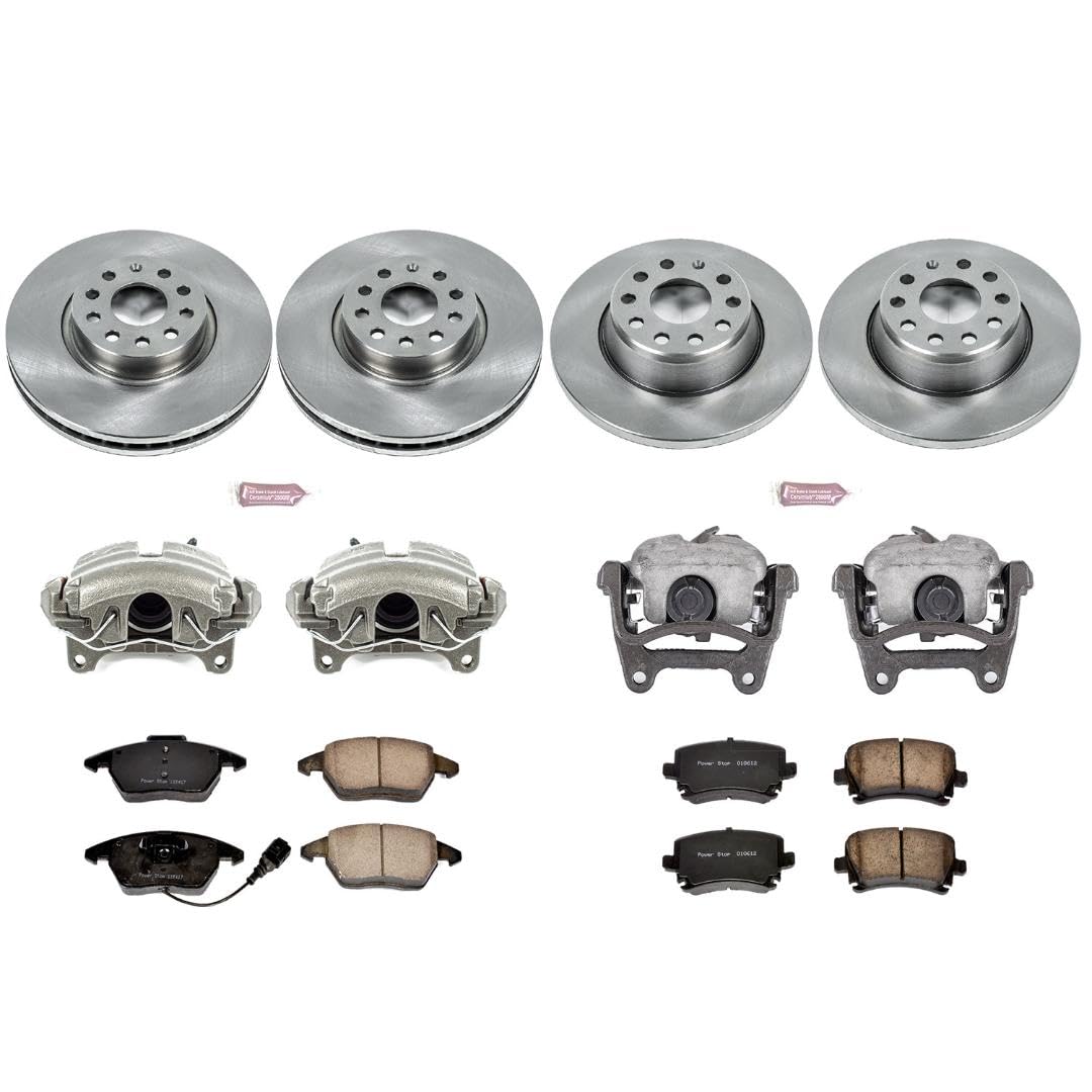 Power Stop KCOE2260D Replacement Autospeciality Front and Rear Caliper Kit- OE Rotors, Ceramic Brake Pads, Calipers For Audi A3, VW GTI, VW Jetta [Model Specific]