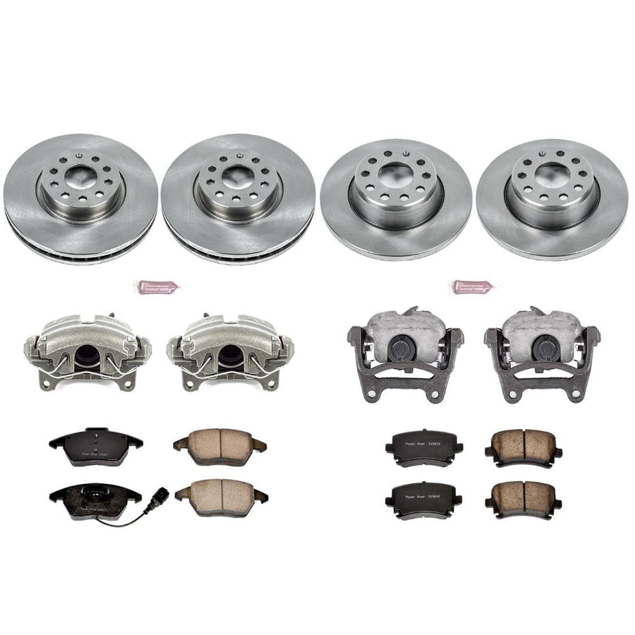 Power Stop KCOE2260D Replacement Autospeciality Front and Rear Caliper Kit- OE Rotors, Ceramic Brake Pads, Calipers For Audi A3, VW GTI, VW Jetta [Model Specific]