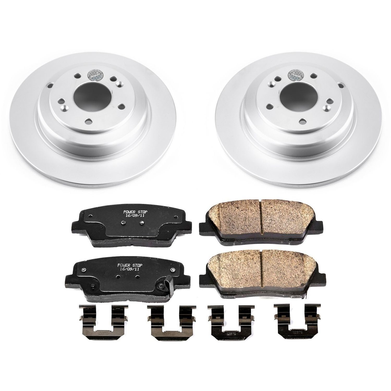 Power Stop Rear Coated Brake Rotors and Z17 Ceramic Brake Pads Kit For Hyundai Genesis Coupe 2010-2016 [Model Specific] CRK6168
