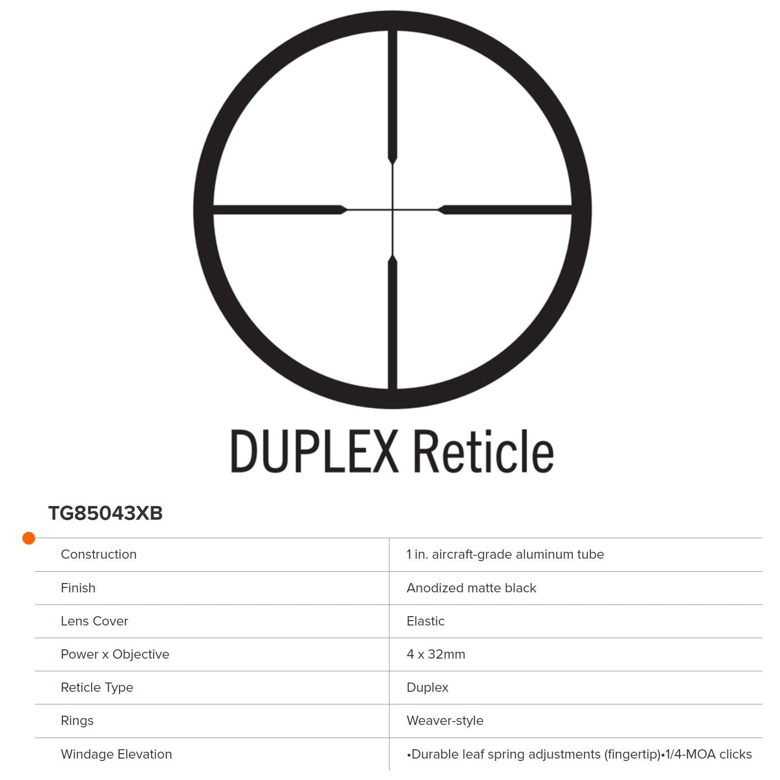BUCKLINE TRUGLO Tactical Hunting Shooting Durable Waterproof Fogproof 1" Aluminum Tube Riflescope with Weaver-Style Mount Rings & Elastic Lens Covers Included, 4 x 32mm, Duplex Reticle