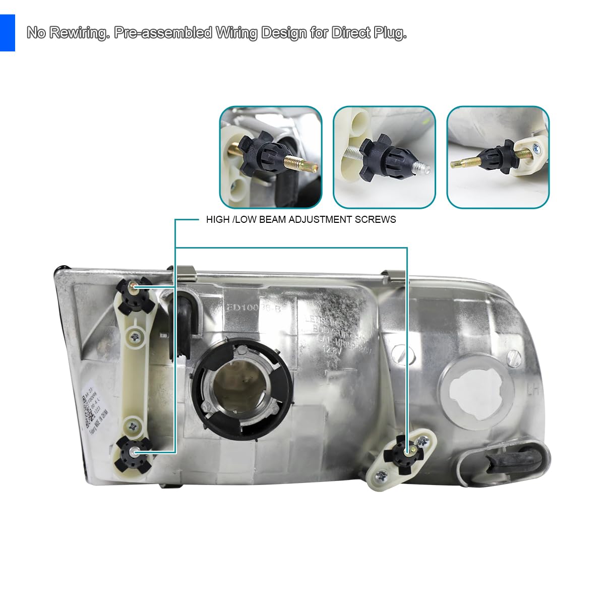 Chrome Headlights SPEC-D TUNING Compatible with 1998-2011 Ford Crown Victoria, Left + Right Pair Headlamps Assembly