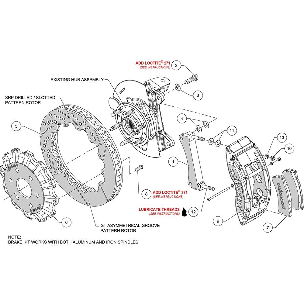 16.00" TC6R Front Kit, Drilled, Red