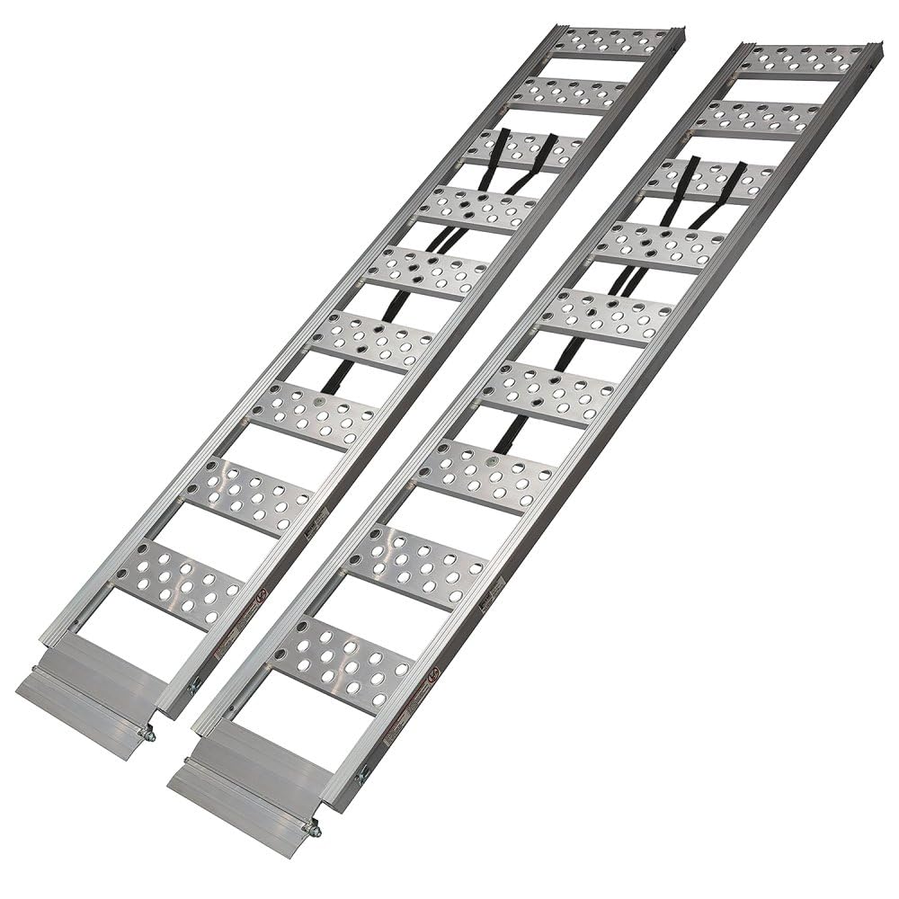 Reese Straight Aluminum Loading Ramp 1126820 for ATVs, Snowmobiles, Dirt Bikes, Lawn Equipment, 13 Inch x 77 Inch, 1,250 lbs. Capacity, Pair