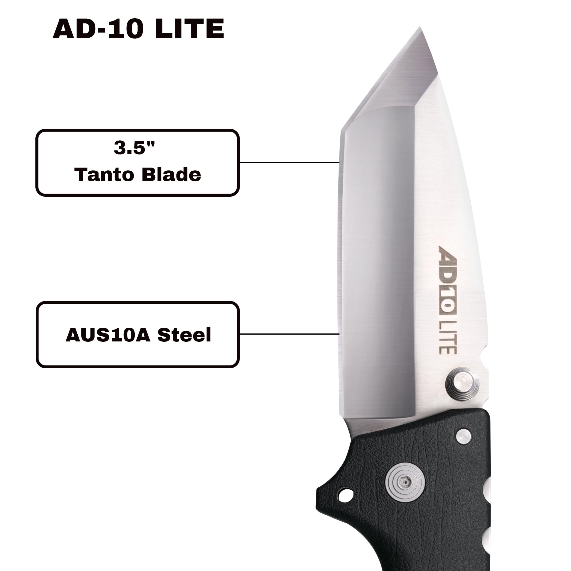 AD-10 Lite COLD STEEL 3.5" AUS10A Steel Ultra-Sharp Tanto Point Blade 5.25" GFN Handle Tactical Folding Knife - Tri-Ad Locking Mechanism