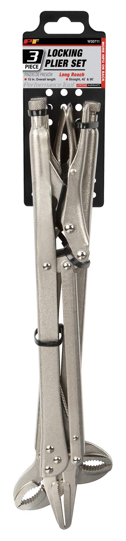 W30711 Performance Tool 15-Inch Extended Reach Plier Set with Corrosion Resistant Finish and Adjustable Thumb Screw