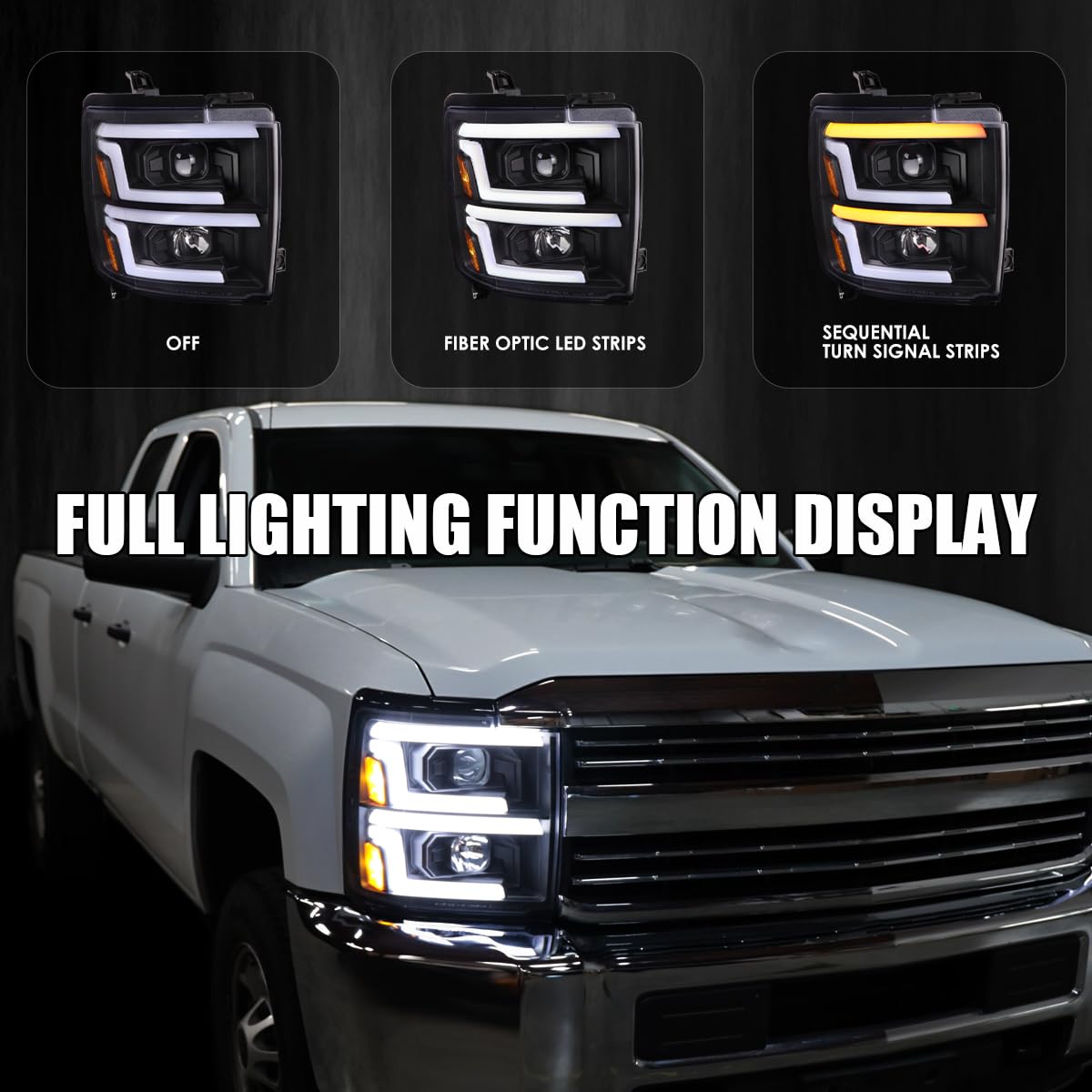 Black Projector Headlights SPEC-D TUNING w/Sequential Switchback LED Signal Lamps Compatible with 2015-2019 Chevy Silverado 2500HD 3500HD